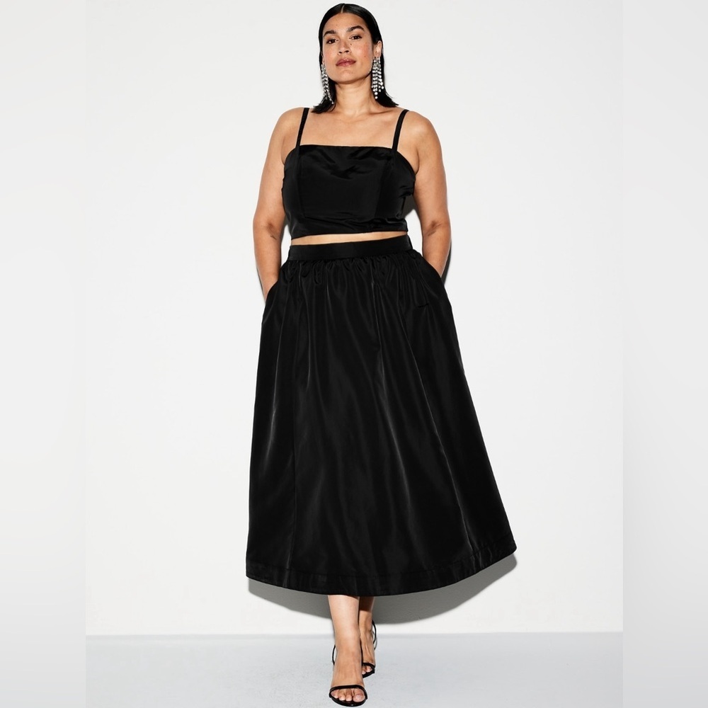 NWT! The Occasion by Old Navy Black Jack High-Waisted Taffeta Midi Skirt